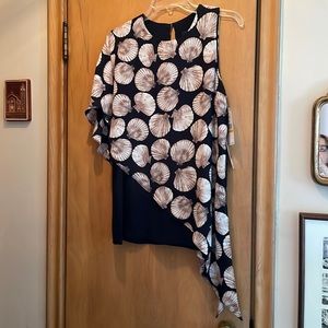 Karen Kane seashell top. NWT,  2 layers, 1 sleeve and one slit on longer side.